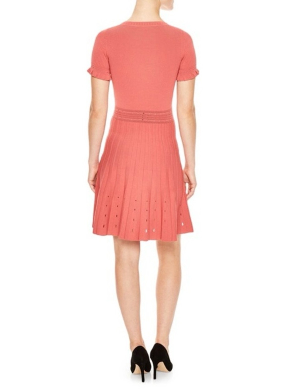Sandro Paris Rose Pink Etor Eyelet-Detail Pleated Knit Dress - Picture 10 of 10